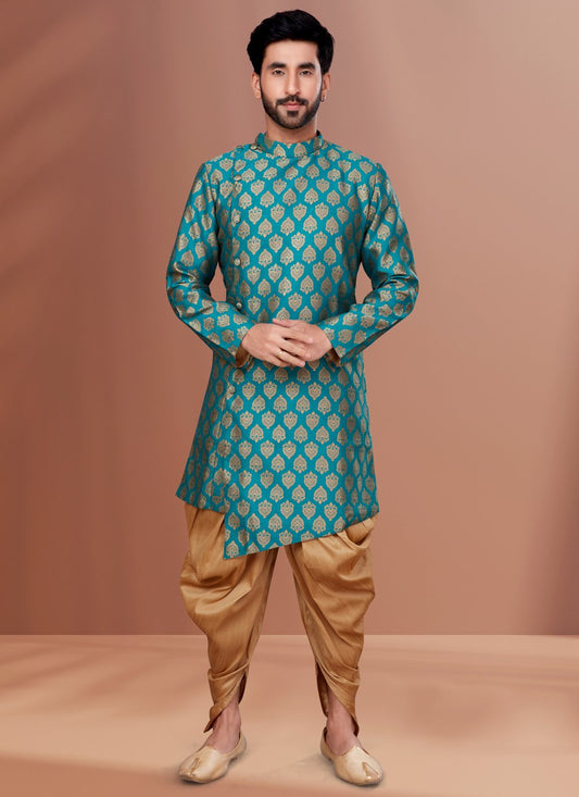 Indo Western Jacquard Green Fancy Work Mens