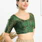 Designer Blouse Jacquard Green Print Blouse