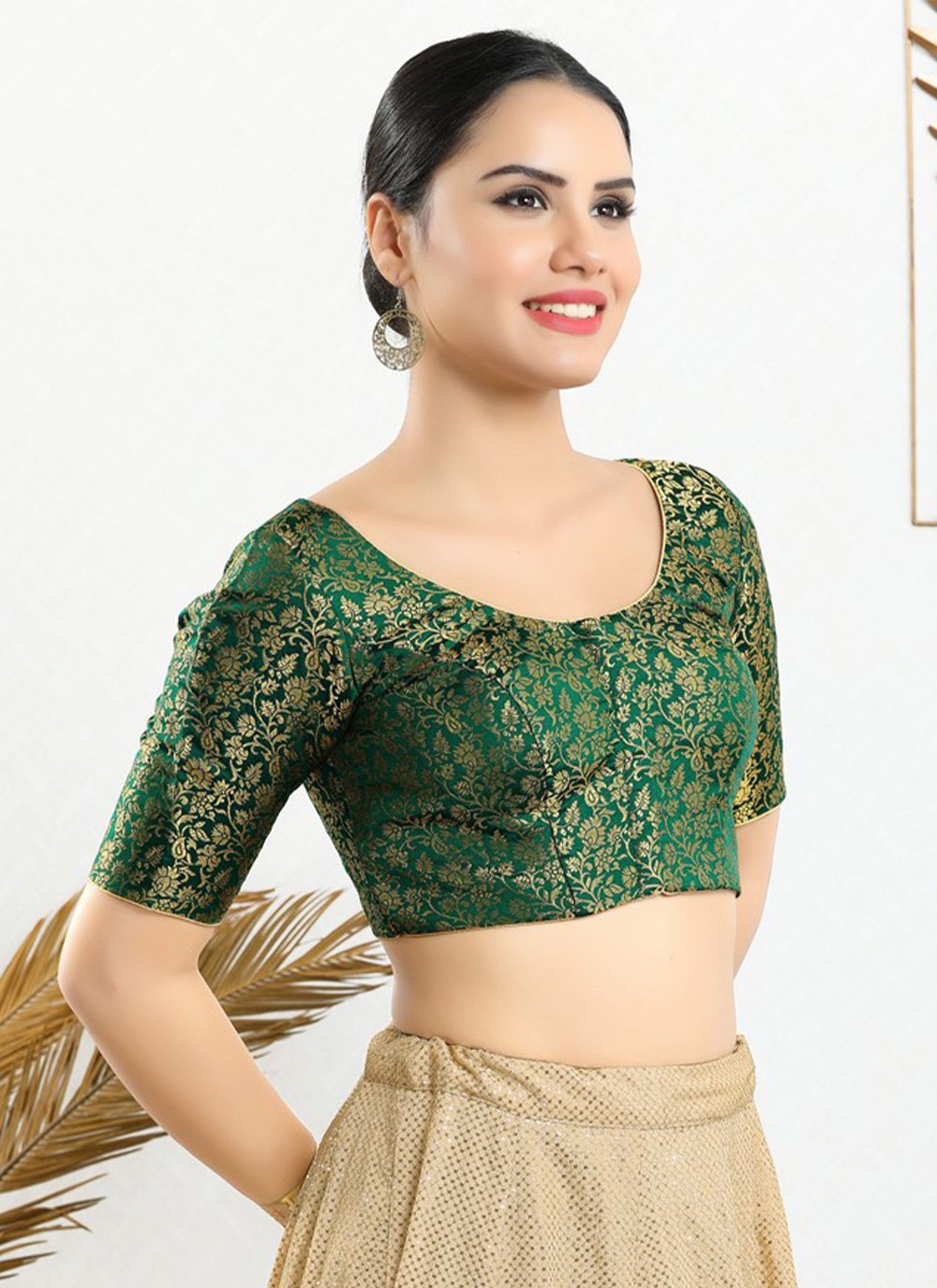 Designer Blouse Jacquard Green Print Blouse