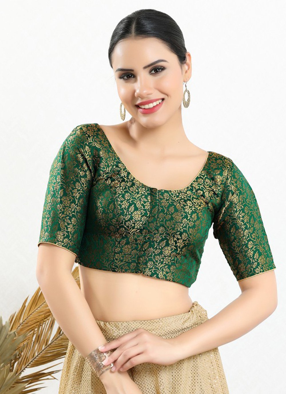 Designer Blouse Jacquard Green Print Blouse