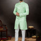 Indo Western Sherwani Jacquard Green Embroidered Mens