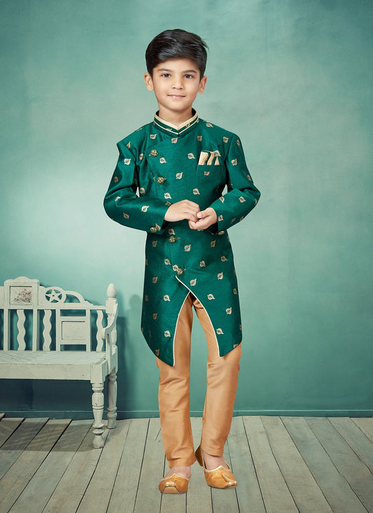 Indo Western Jacquard Green Lace Kids