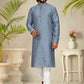 Kurta Pyjama Jacquard Grey Fancy Work Mens