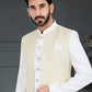 Indo Western Jacquard Cream White Weaving Mens