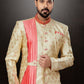 Indo Western Sherwani Jacquard Cream Embroidered Mens