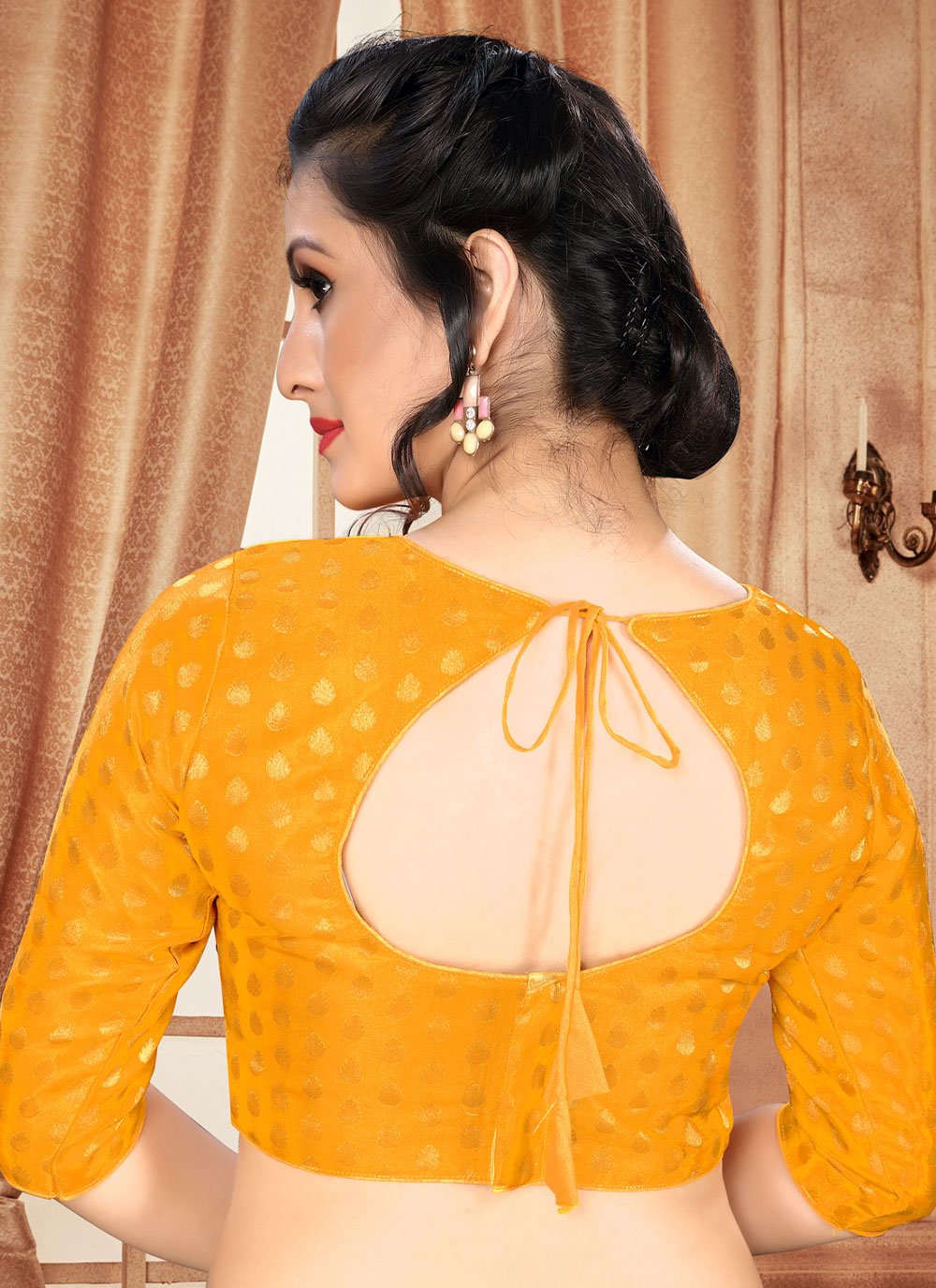 Designer Blouse Jacquard Mustard Jacquard Work Blouse