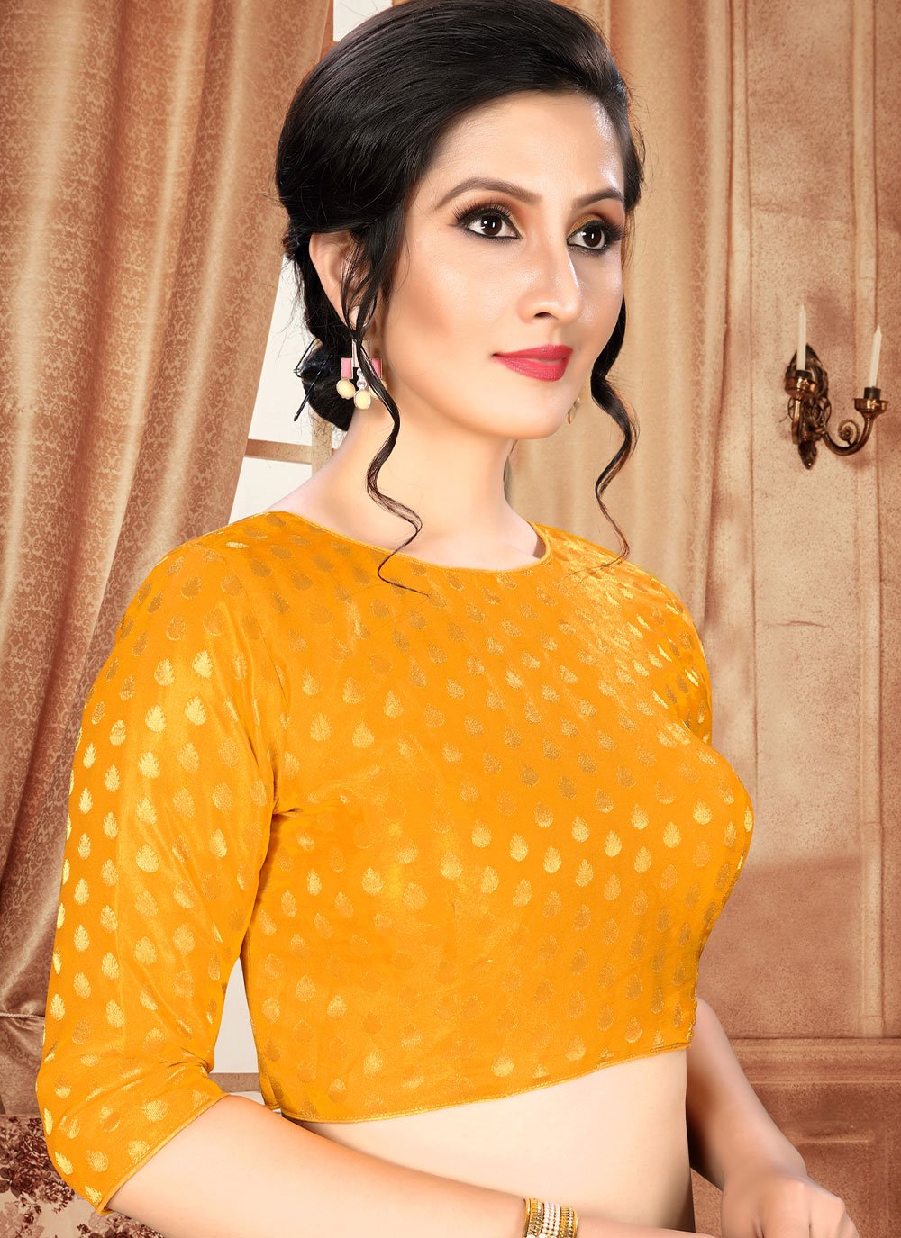 Designer Blouse Jacquard Mustard Jacquard Work Blouse