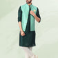 Kurta Payjama With Jacket Banarasi Silk Jacquard Green Jacquard Work Mens