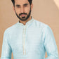 Kurta Pyjama Brocade Jacquard Aqua Blue Jacquard Work Mens