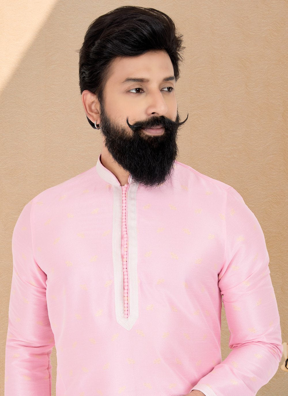 Kurta Pyjama Banarasi Silk Jacquard Pink Jacquard Work Mens