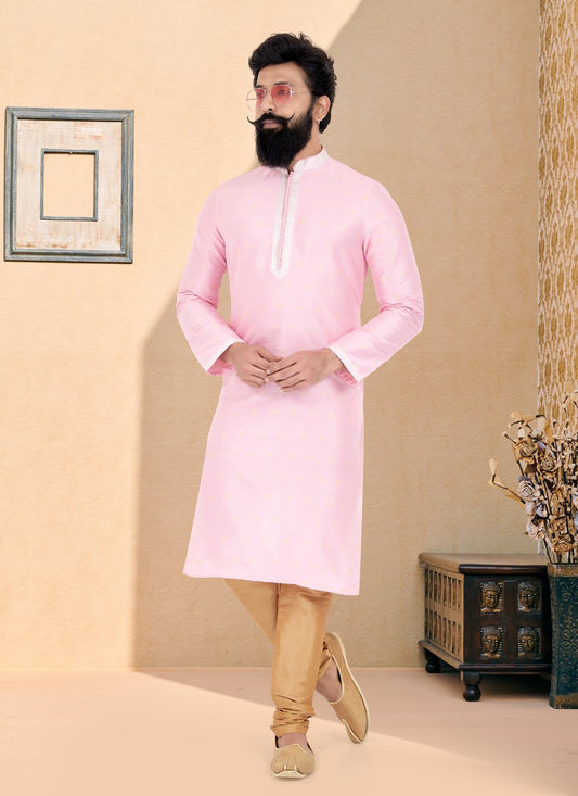 Kurta Pyjama Banarasi Silk Jacquard Pink Jacquard Work Mens