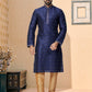 Kurta Pyjama Cotton Jacquard Blue Jacquard Work Mens