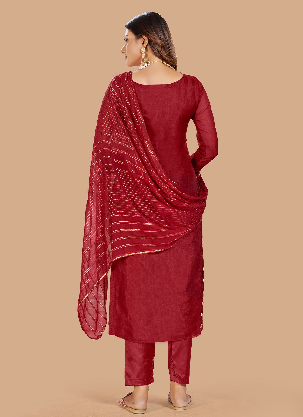 Salwar Suit Jacquard Organza Maroon Lace Salwar Kameez