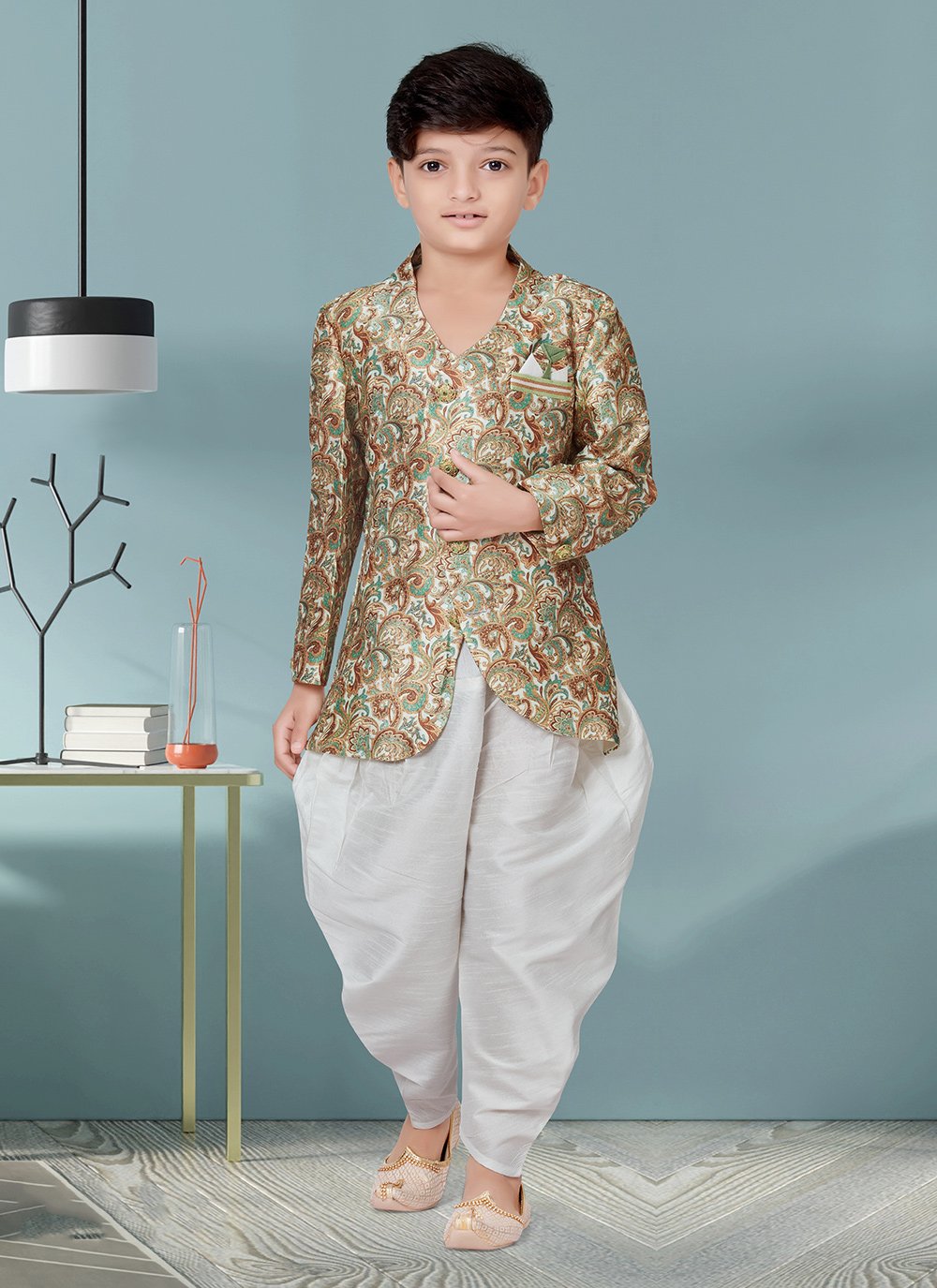 Indo Western Sherwani Jacquard Multi Colour Digital Print Kids