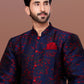 Indo Western Jacquard Blue Red Fancy Work Mens