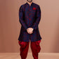 Indo Western Jacquard Blue Red Fancy Work Mens