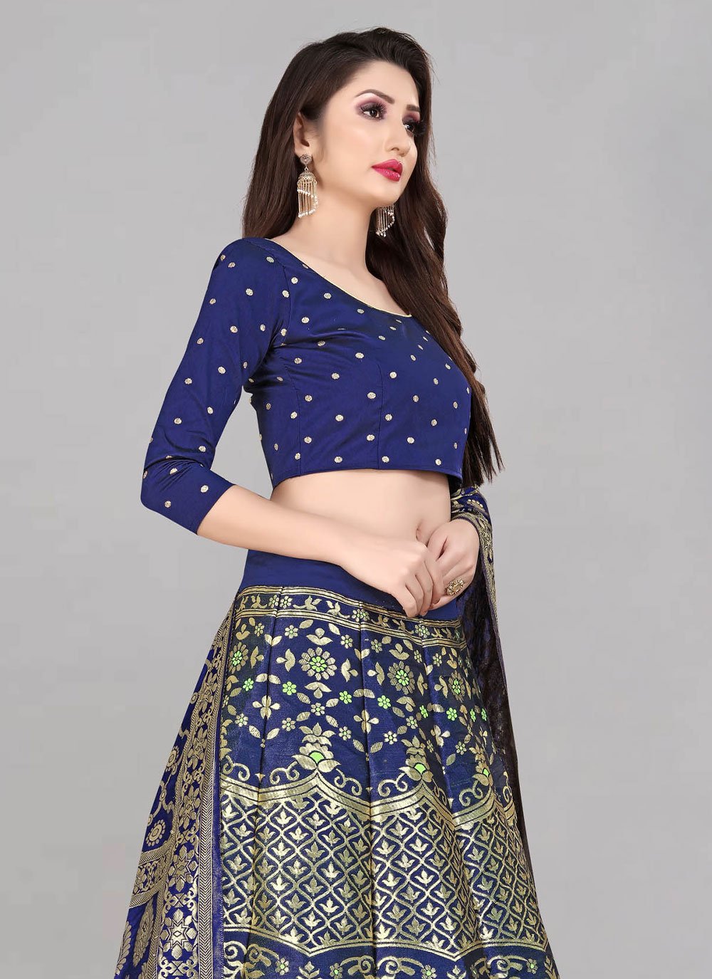 Lehenga Choli Banarasi Silk Jacquard Blue Jacquard Work Lehenga Choli