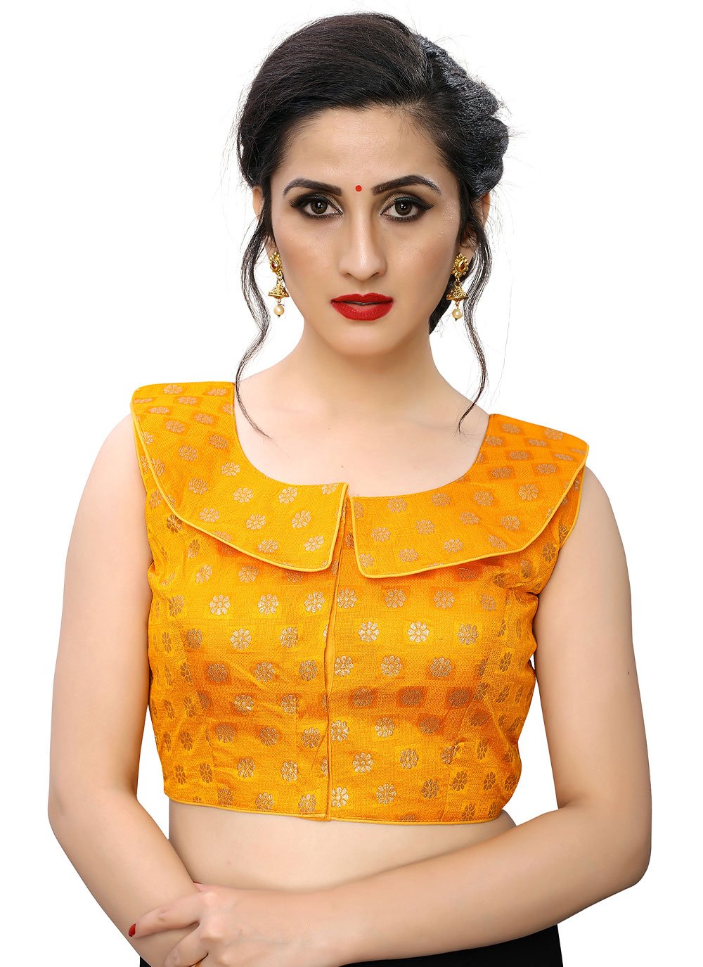 Blouse Jacquard Orange Weaving Blouse