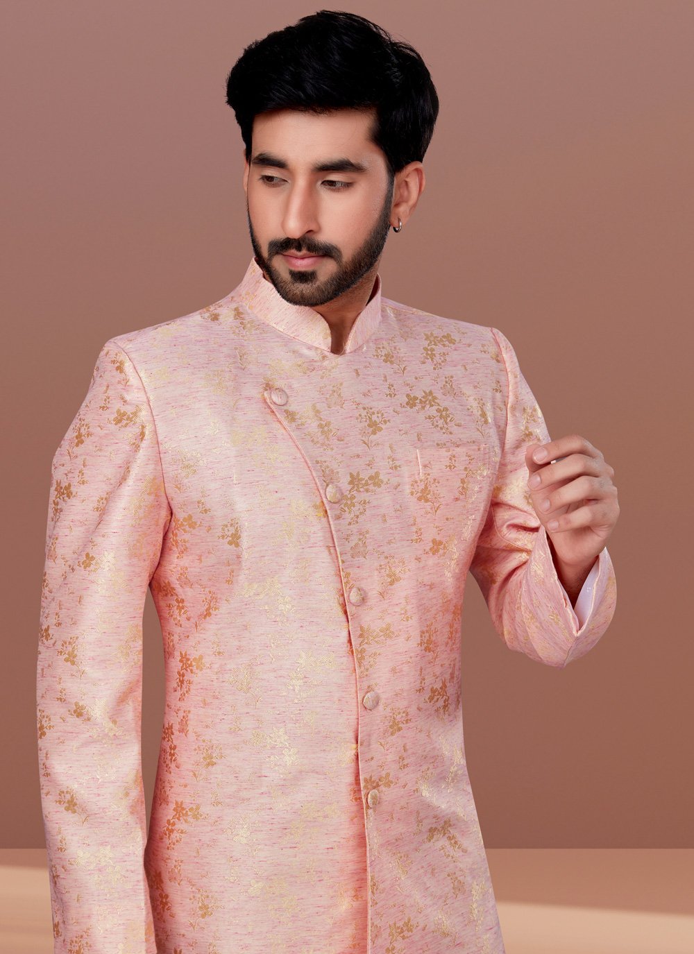 Indo Western Jacquard Pink Fancy Work Mens