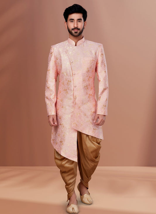 Indo Western Jacquard Pink Fancy Work Mens