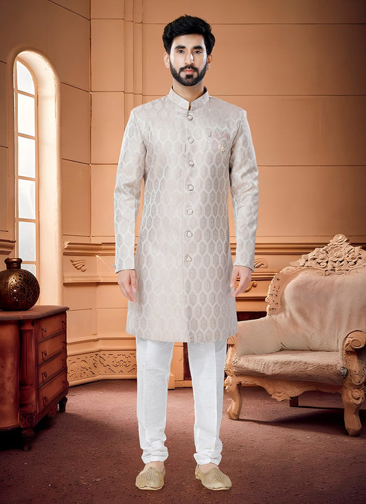 Indo Western Jacquard Pink Fancy Work Mens