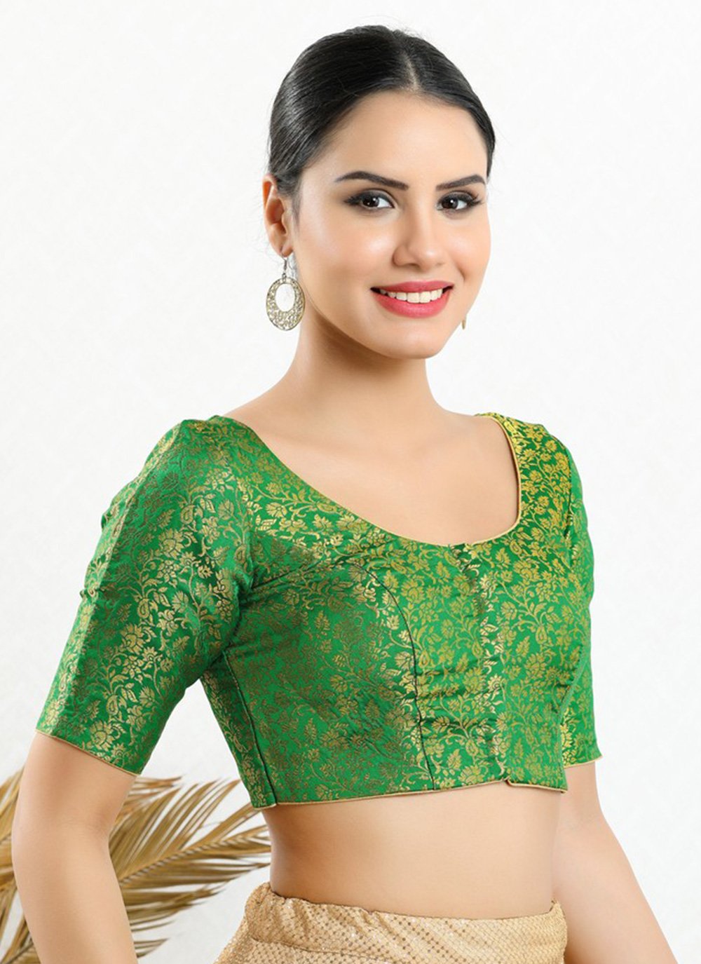 Designer Blouse Jacquard Green Print Blouse