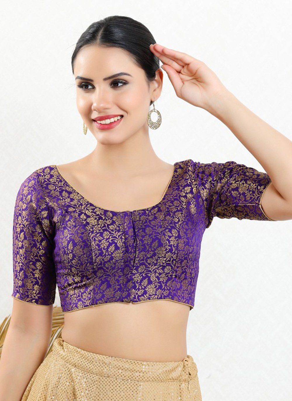 Blouse Jacquard Purple Print Blouse