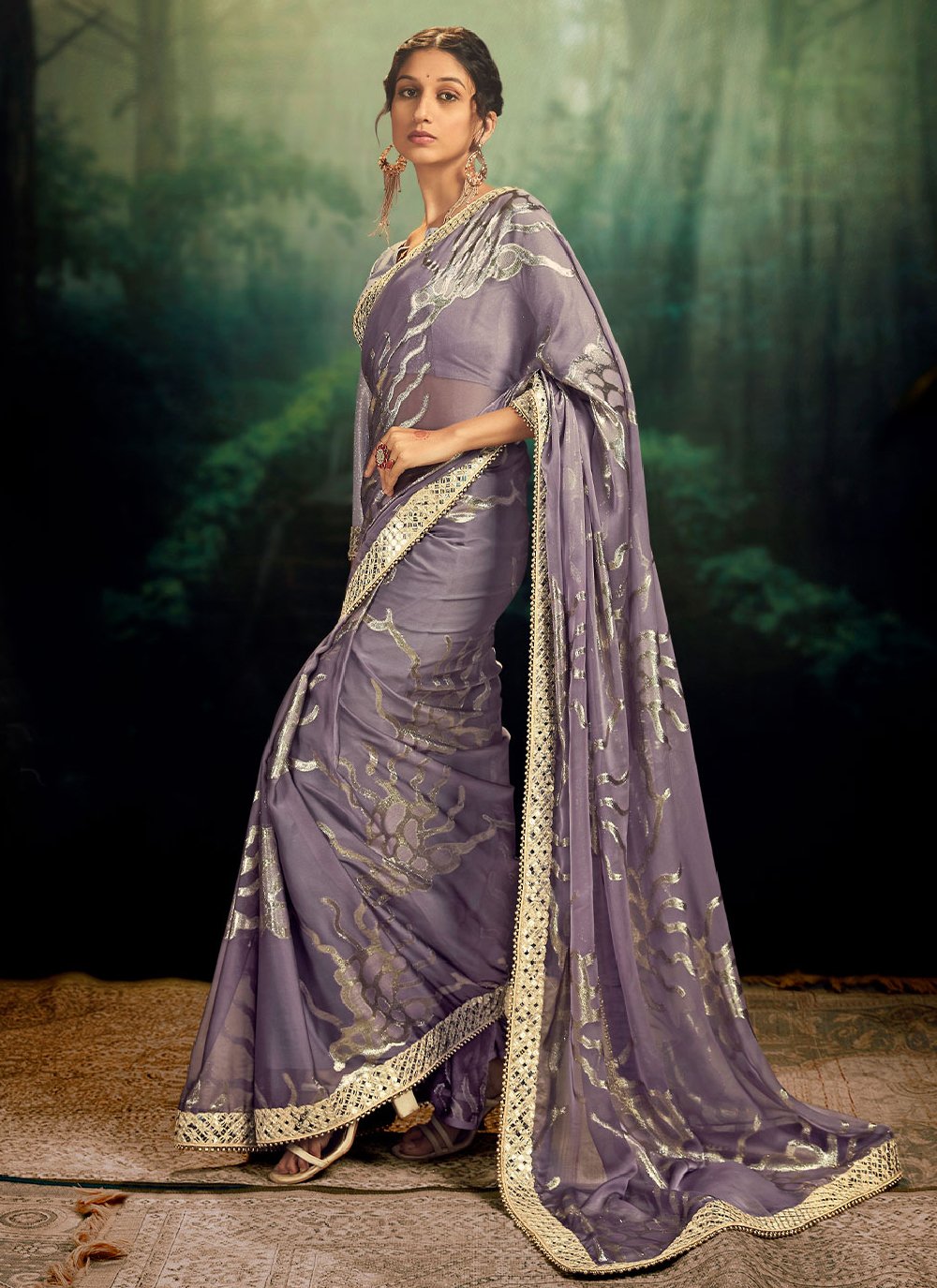 Trendy Saree Jacquard Rangoli Purple Fancy Work Saree