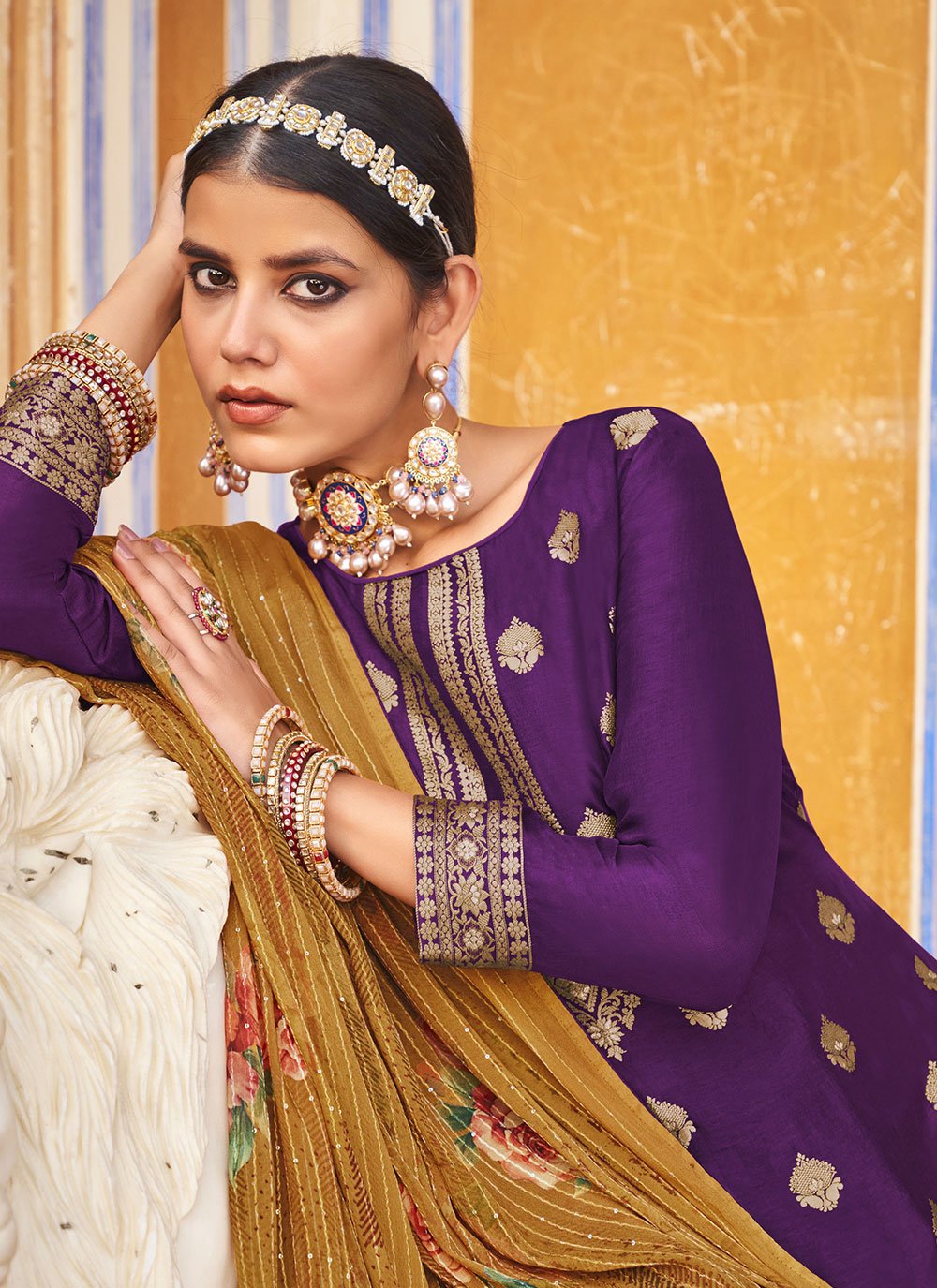 Trendy Suit Jacquard Pure Dola Purple Diamond Salwar Kameez