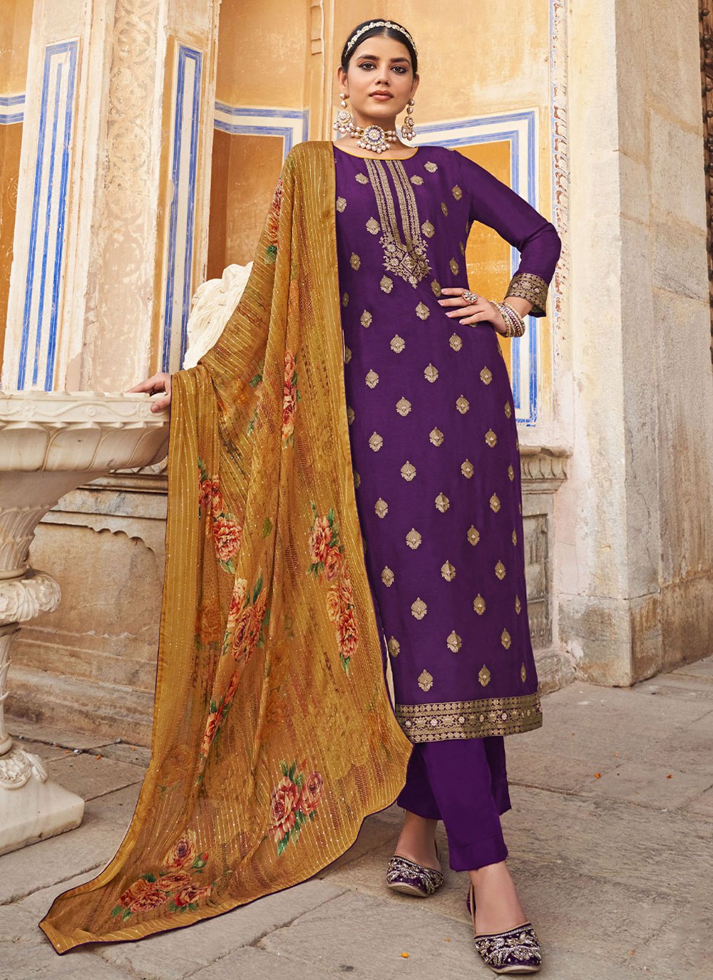 Trendy Suit Jacquard Pure Dola Purple Diamond Salwar Kameez