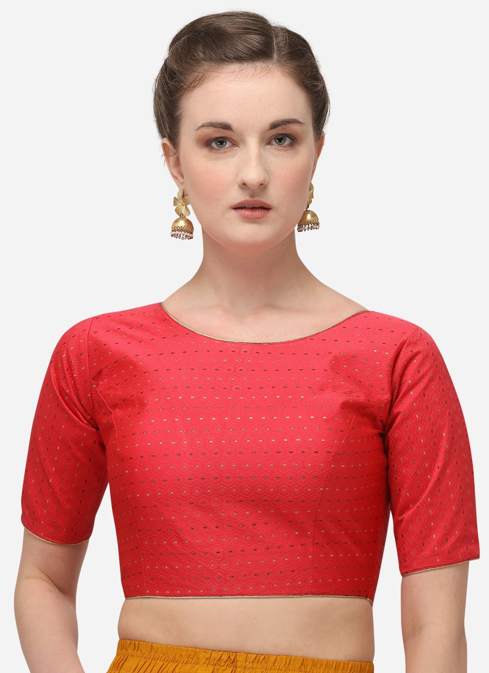 Blouse Jacquard Red Embroidered Blouse