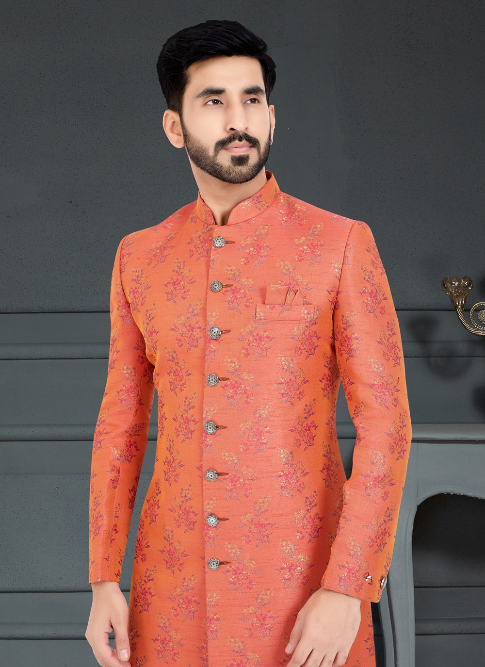 Indo Western Jacquard Pink Weaving Mens