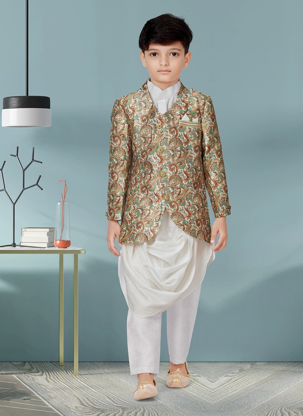 Sherwani Jacquard Multi Colour Digital Print Kids