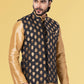 Nehru Jackets Jacquard Silk Black Embroidered Mens