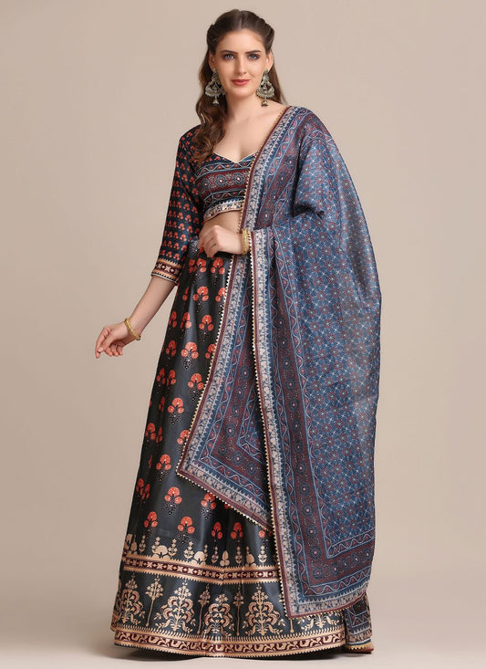 Lehenga Choli Jacquard Silk Blue Print Lehenga Choli