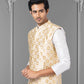 Nehru Jackets Jacquard Silk Peach Embroidered Mens