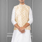 Nehru Jackets Jacquard Silk Peach Embroidered Mens