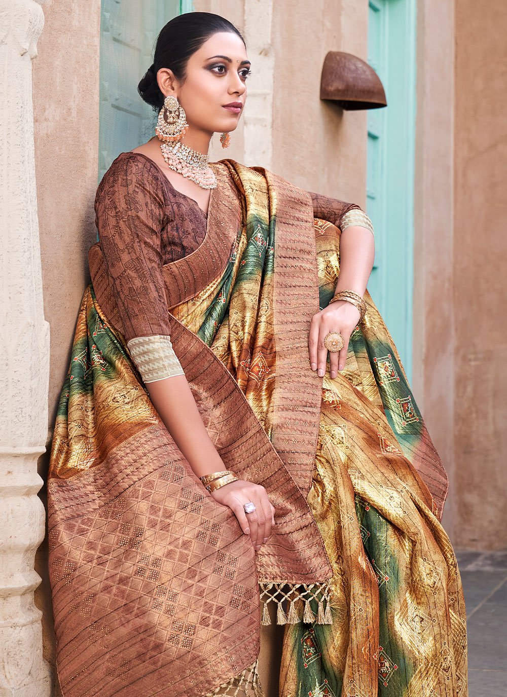 Classic Jacquard Silk Multi Colour Print Saree