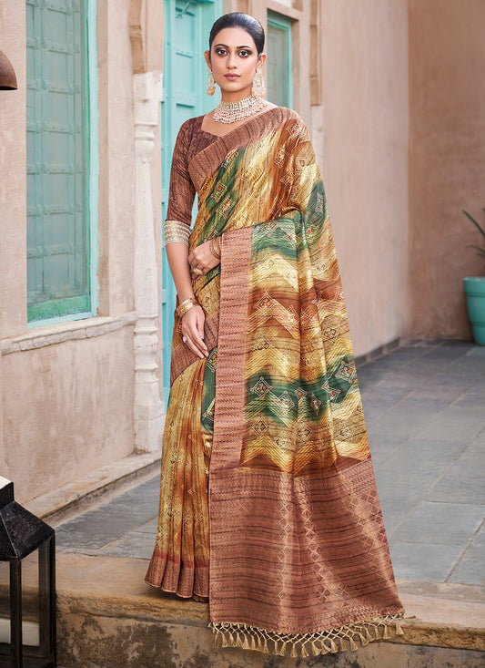 Classic Jacquard Silk Multi Colour Print Saree