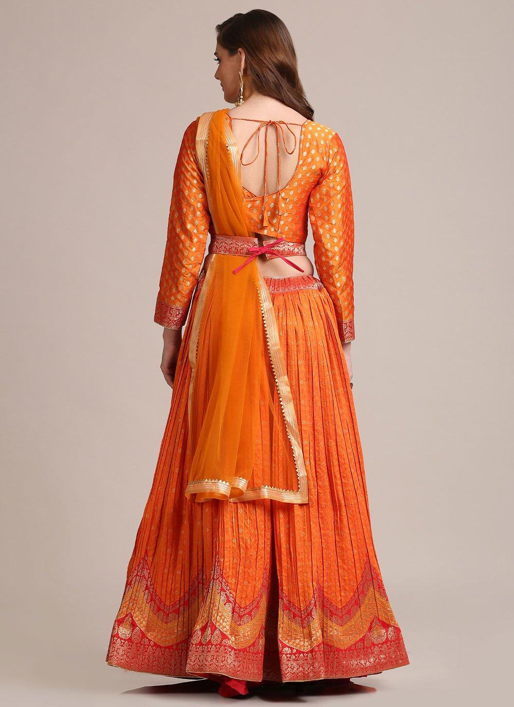 Lehenga Choli Jacquard Silk Orange Woven Lehenga Choli