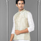 Nehru Jackets Jacquard Silk Green Embroidered Mens