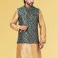 Nehru Jackets Jacquard Silk Green Embroidered Mens