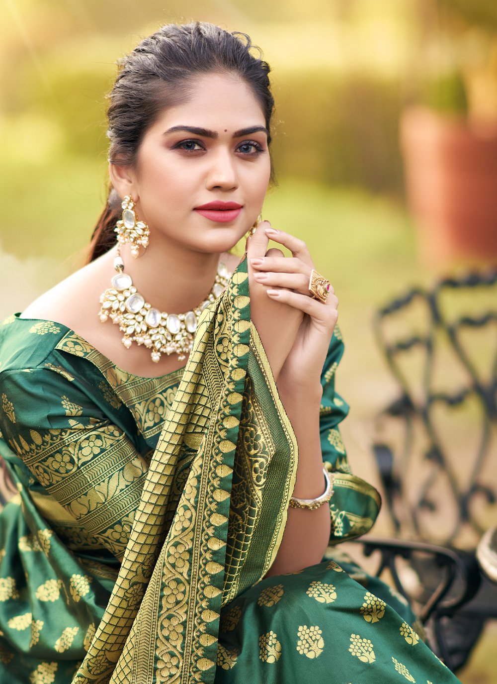 Classic Jacquard Silk Green Zari Saree