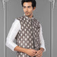 Nehru Jackets Jacquard Silk Grey Embroidered Mens