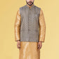 Nehru Jackets Jacquard Silk Grey Embroidered Mens