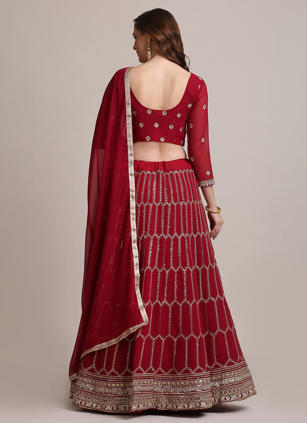 Lehenga Choli Jacquard Silk Maroon Sequins Lehenga Choli