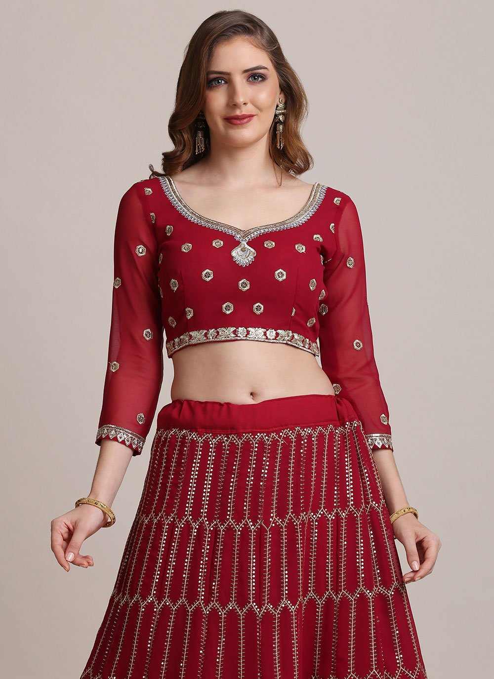 Lehenga Choli Jacquard Silk Maroon Sequins Lehenga Choli