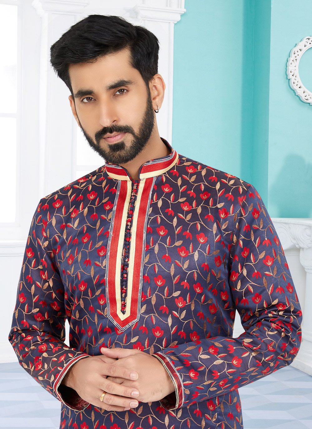 Kurta Pyjama Jacquard Silk Multi Colour Jacquard Work Mens