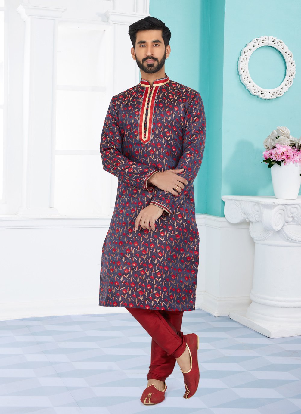 Kurta Pyjama Jacquard Silk Multi Colour Jacquard Work Mens