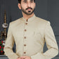 Indo Western Jacquard Silk Off White Weaving Mens